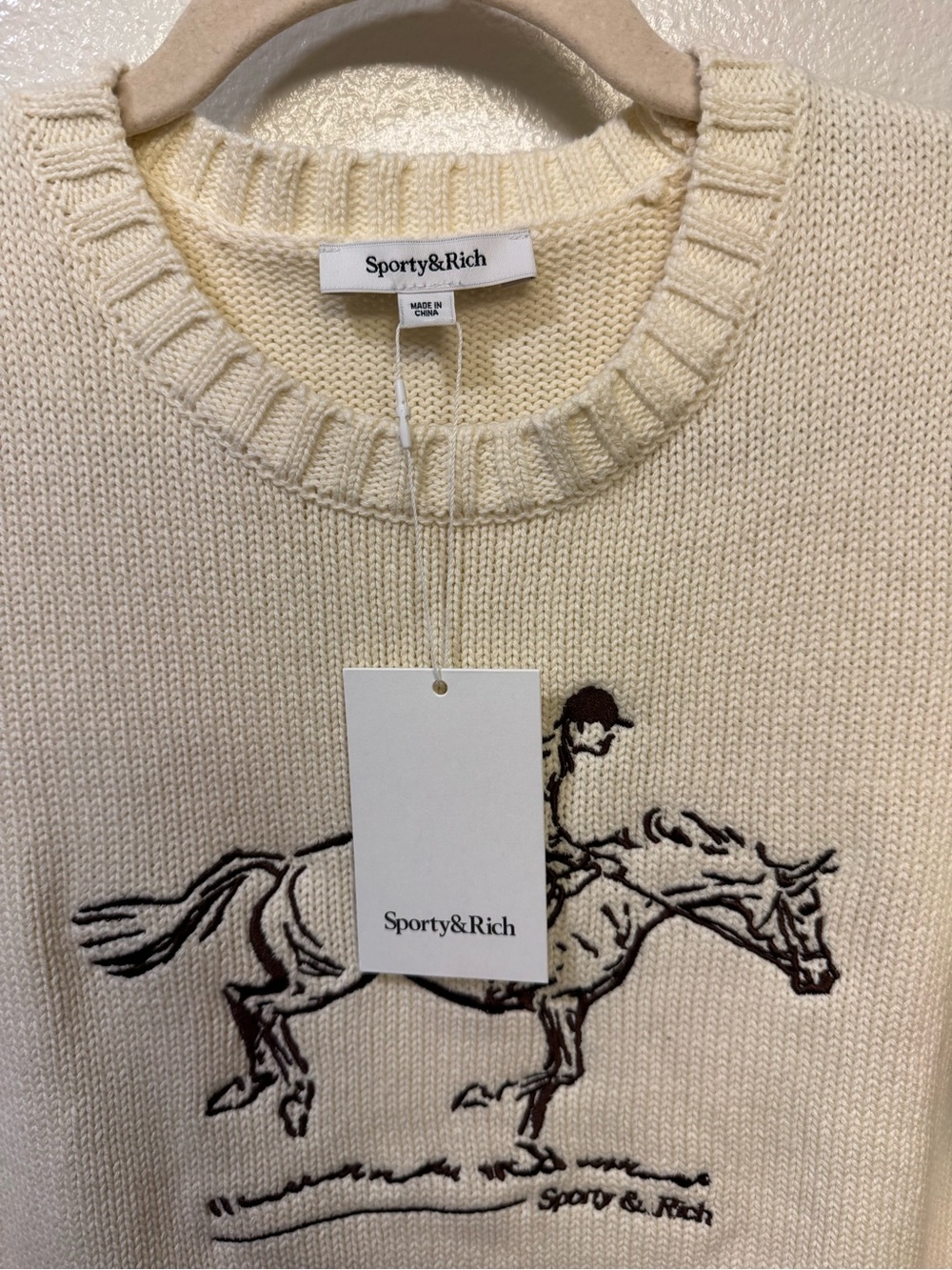Sporty & Rich Cream Equestrian Knit Sweater NWT SZ Medium - Picture 2 of 3